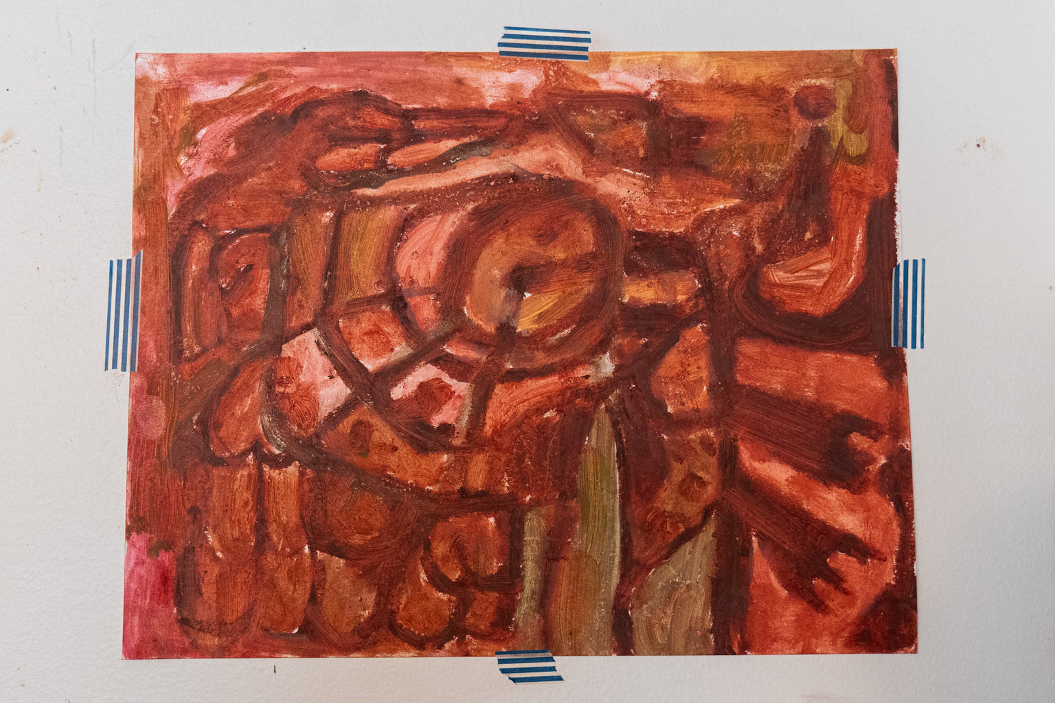 Abstract painting with warm tones on a white background