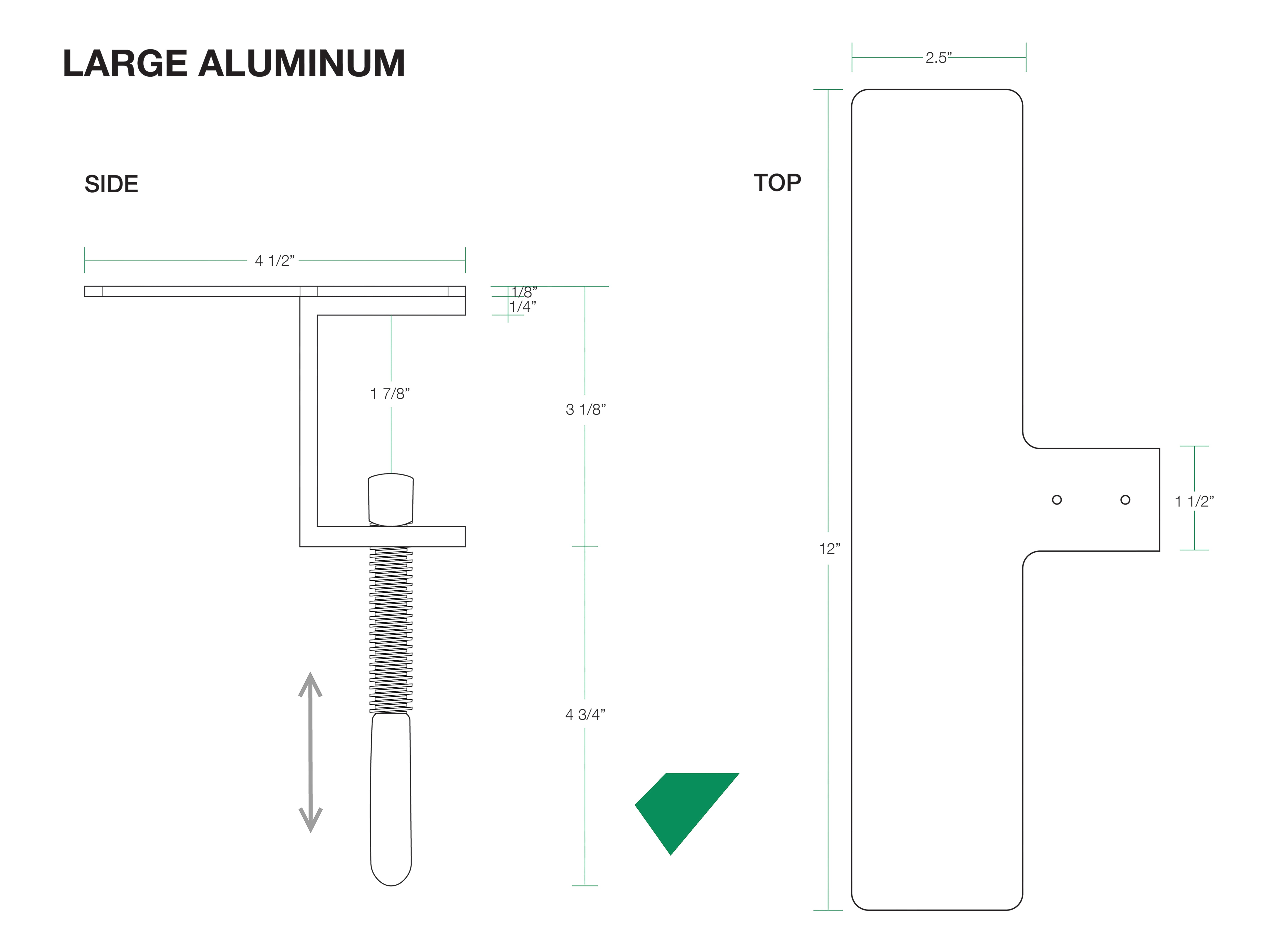 specs for the large aluminum paintbrush holder. includes dimensions